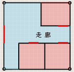 門窗廳堂：走廊將屋內格局一分為二。